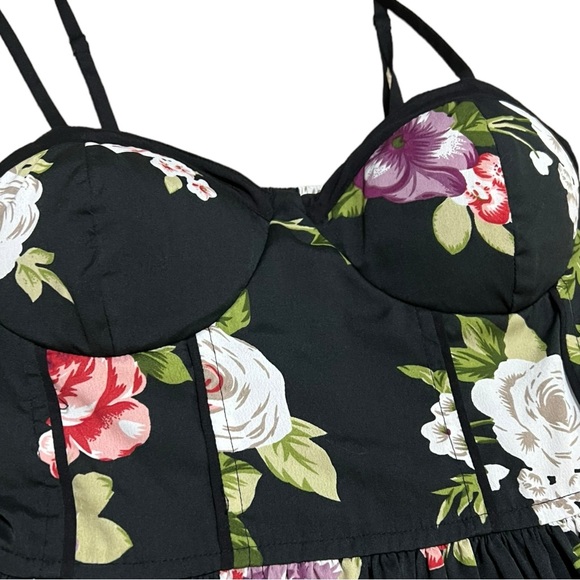Band of Gypsies Floral Bustier Corset Spaghetti Strap Sundress Roses Black Small - Picture 6 of 11